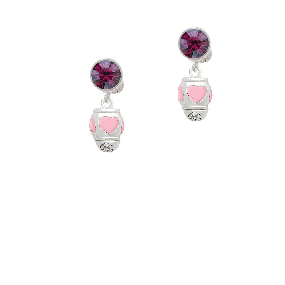 Pink Heart Spinner Crystal Clip On Earrings Image 8