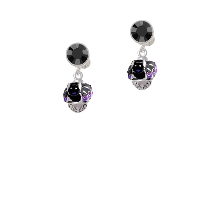 Black and Purple Bats with Crystals Spinner Crystal Clip On Earrings Image 3