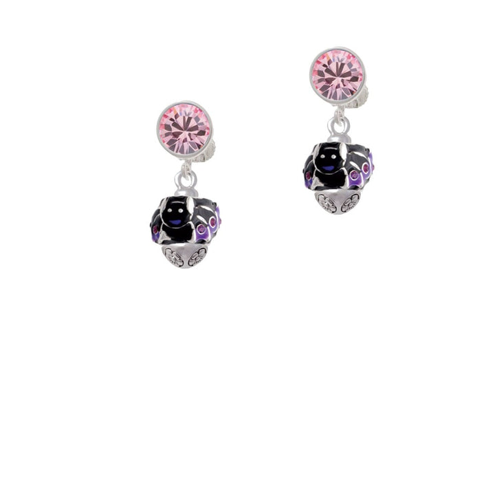 Black and Purple Bats with Crystals Spinner Crystal Clip On Earrings Image 4