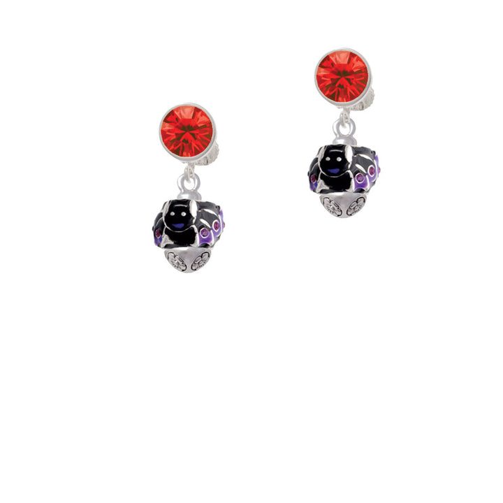 Black and Purple Bats with Crystals Spinner Crystal Clip On Earrings Image 4