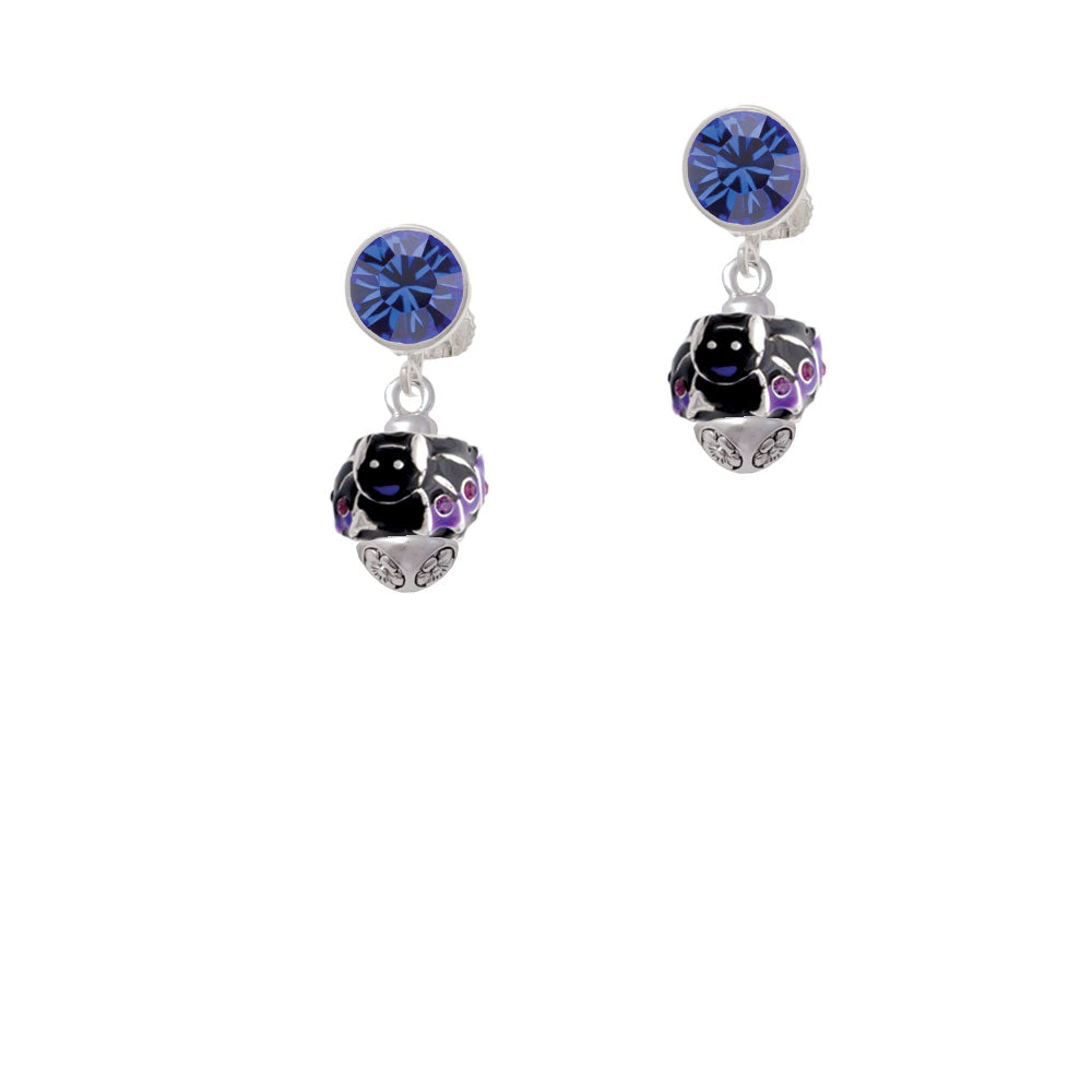 Black and Purple Bats with Crystals Spinner Crystal Clip On Earrings Image 7