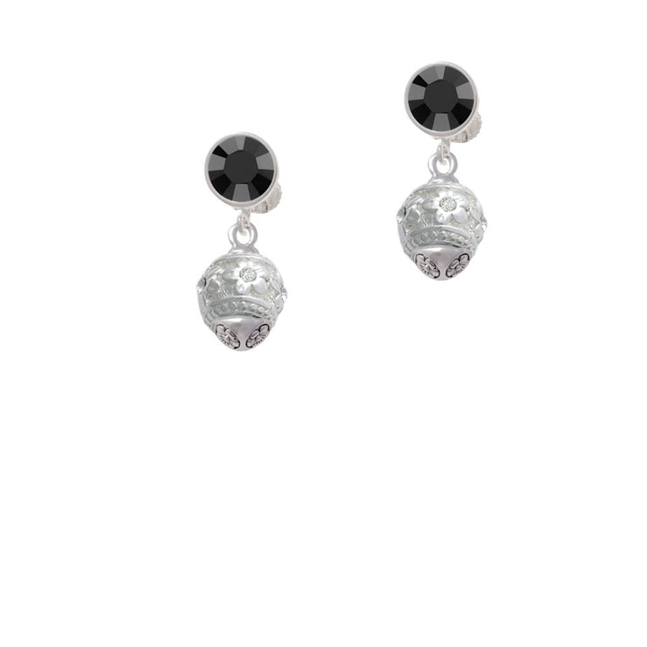 Raised Silver Tone Flowers with Clear Crystals on Oval Spinner Crystal Clip On Earrings Image 3