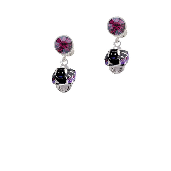 Black and Purple Bats with Crystals Spinner Crystal Clip On Earrings Image 8