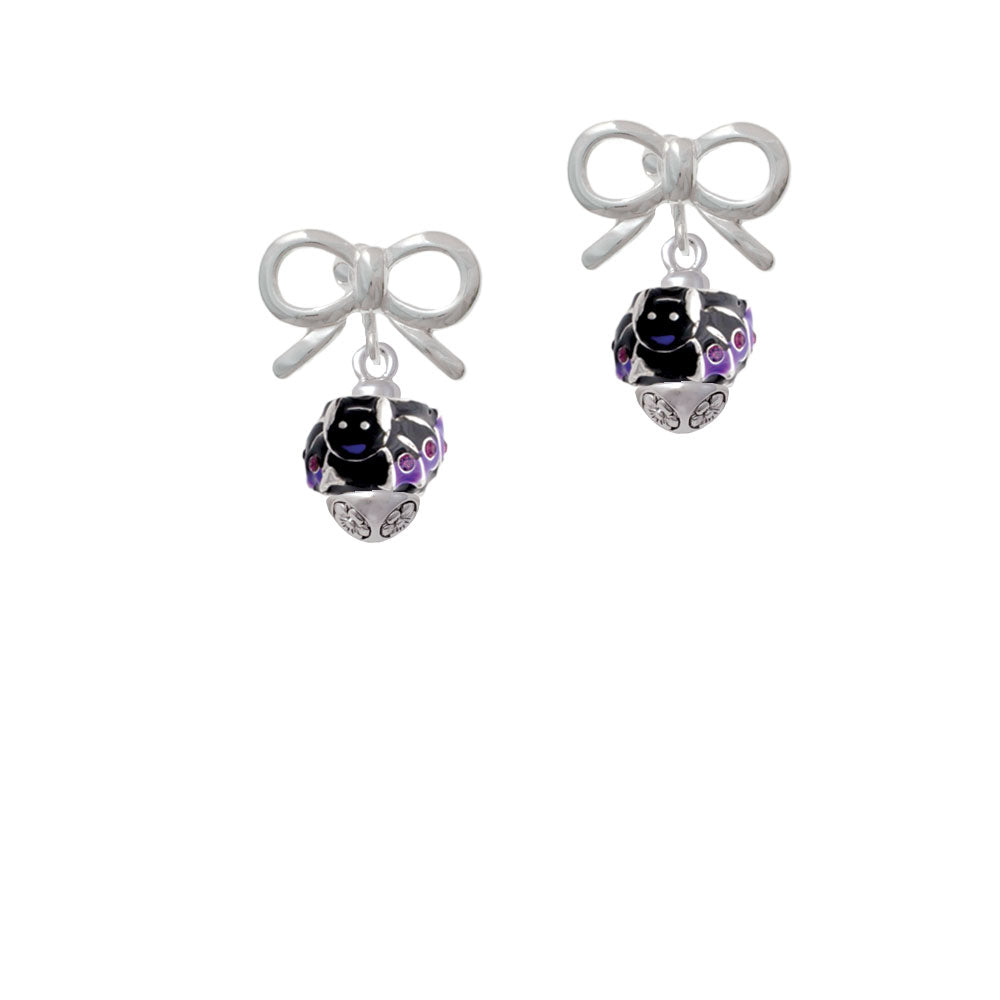 Black and Purple Bats with Crystals Spinner Crystal Clip On Earrings Image 9