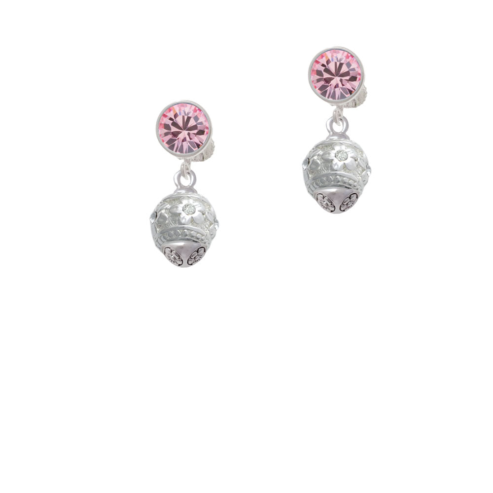 Raised Silver Tone Flowers with Clear Crystals on Oval Spinner Crystal Clip On Earrings Image 4