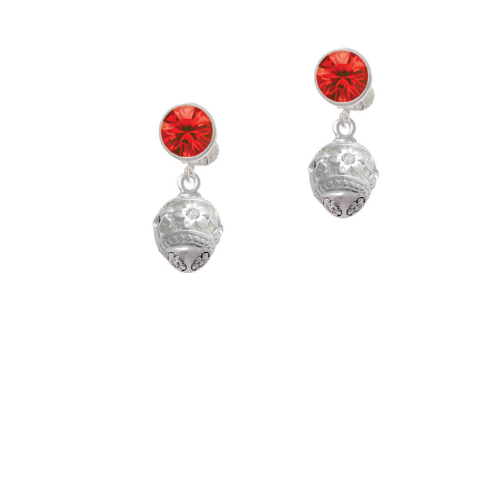 Raised Silver Tone Flowers with Clear Crystals on Oval Spinner Crystal Clip On Earrings Image 4