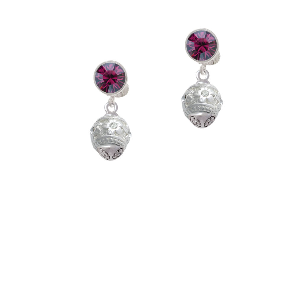 Raised Silver Tone Flowers with Clear Crystals on Oval Spinner Crystal Clip On Earrings Image 8