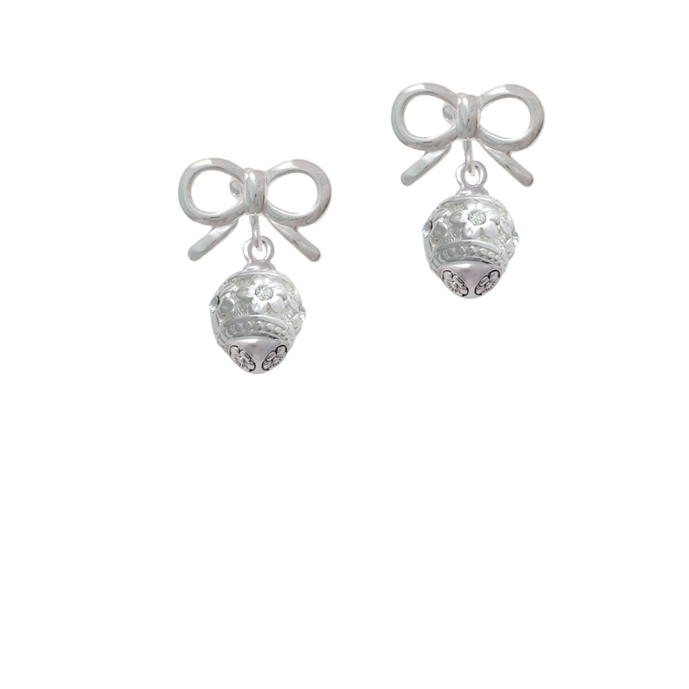 Raised Silver Tone Flowers with Clear Crystals on Oval Spinner Crystal Clip On Earrings Image 9