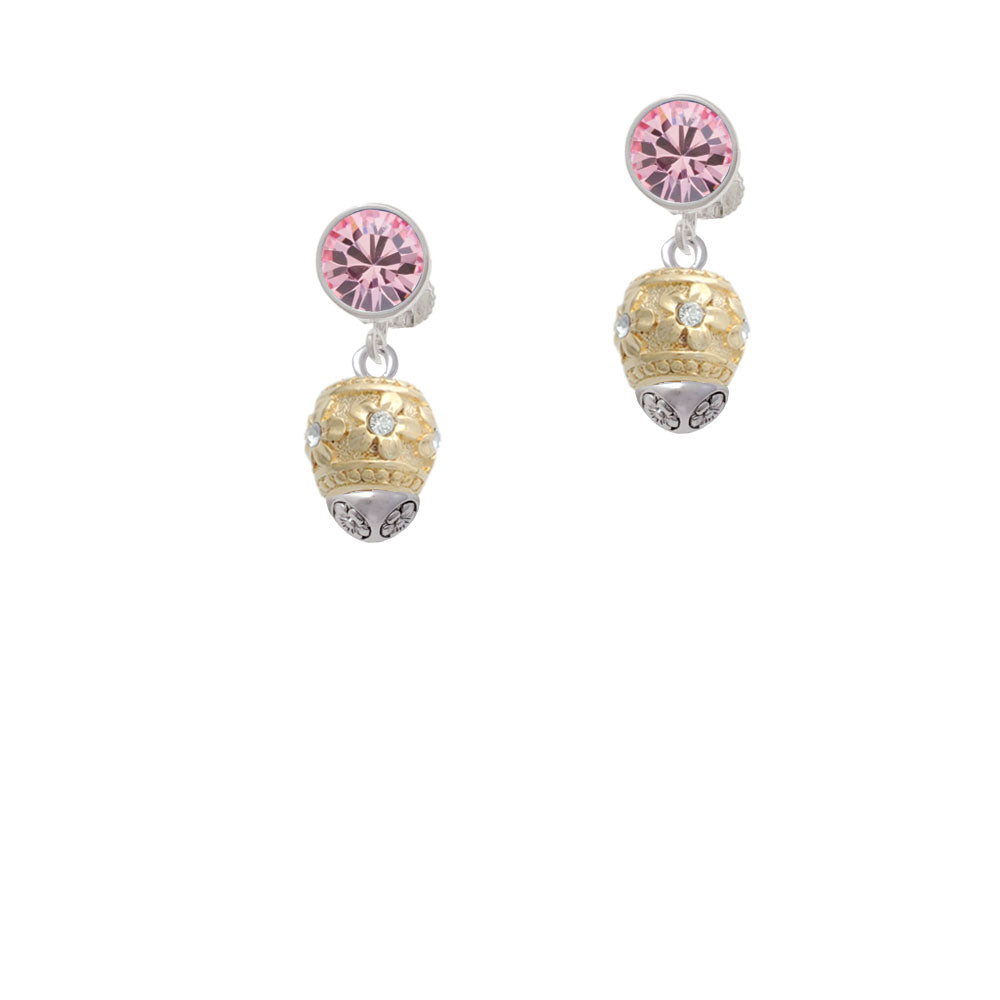 Raised Gold Tone Flowers with Clear Crystals on Oval Gold Tone Spinner Crystal Clip On Earrings Image 4