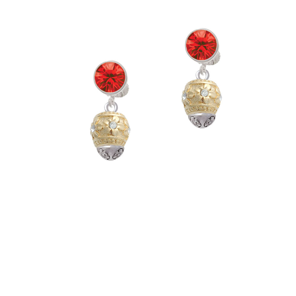 Raised Gold Tone Flowers with Clear Crystals on Oval Gold Tone Spinner Crystal Clip On Earrings Image 4