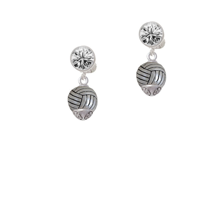 Silver Tone Volleyball Spinner Crystal Clip On Earrings Image 2