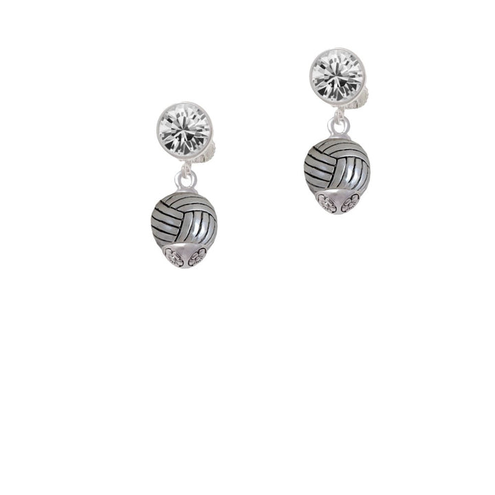 Silver Tone Volleyball Spinner Crystal Clip On Earrings Image 1