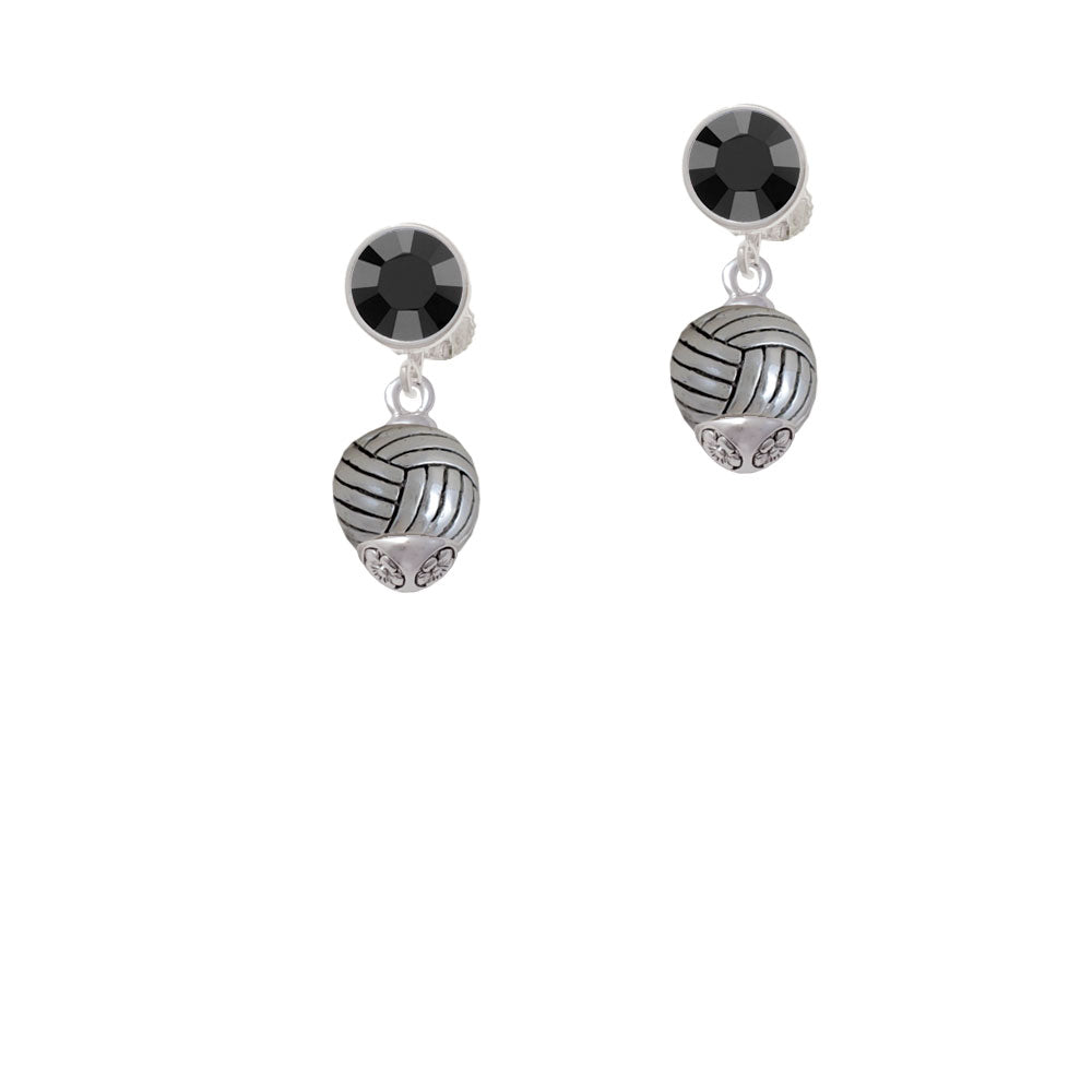 Silver Tone Volleyball Spinner Crystal Clip On Earrings Image 3