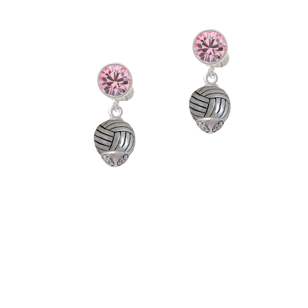 Silver Tone Volleyball Spinner Crystal Clip On Earrings Image 4