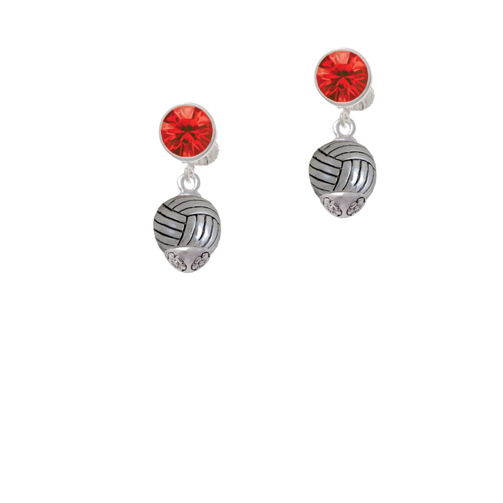 Silver Tone Volleyball Spinner Crystal Clip On Earrings Image 4