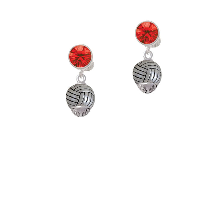 Silver Tone Volleyball Spinner Crystal Clip On Earrings Image 4