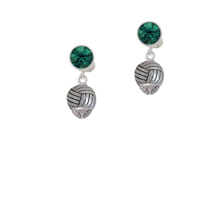 Silver Tone Volleyball Spinner Crystal Clip On Earrings Image 6