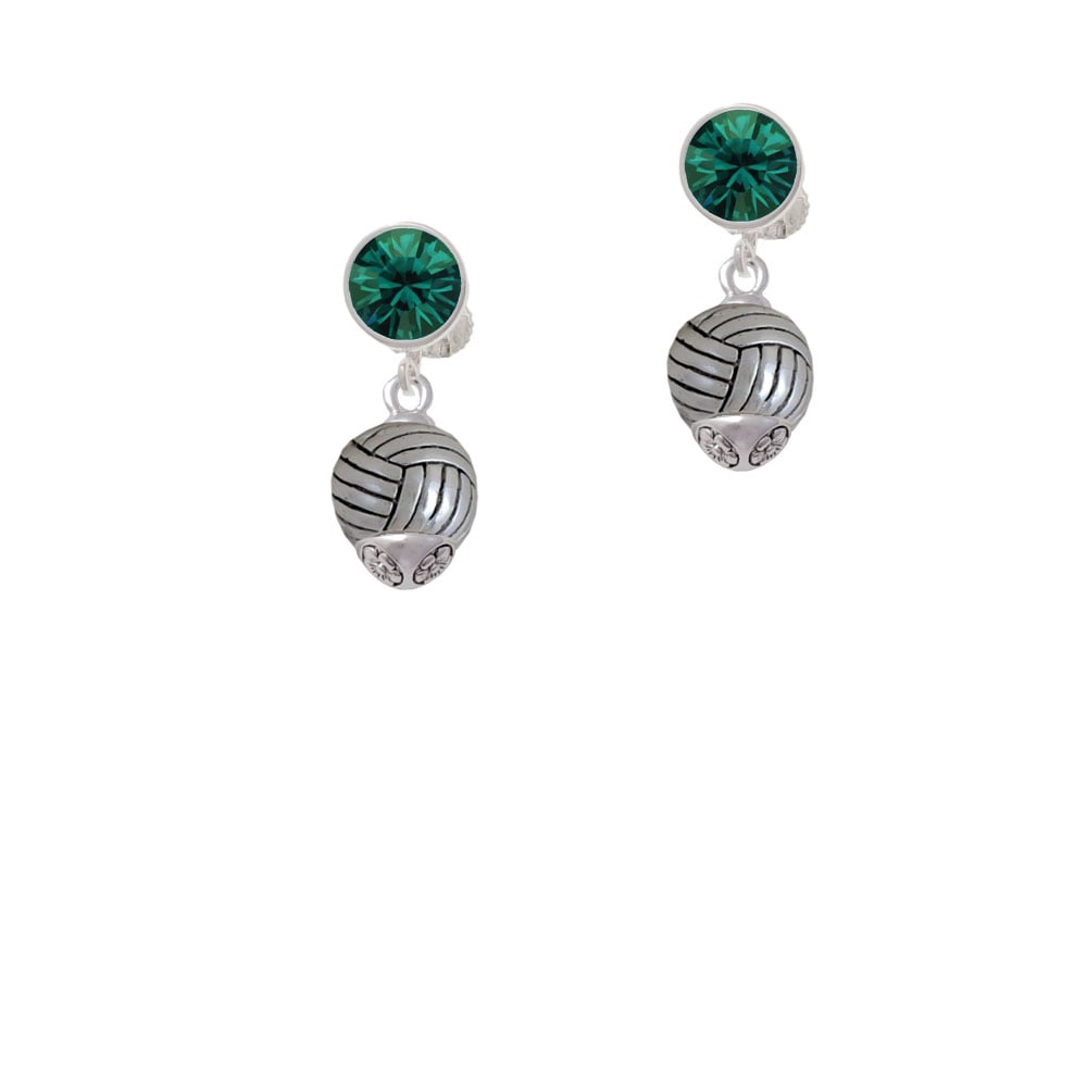 Silver Tone Volleyball Spinner Crystal Clip On Earrings Image 1