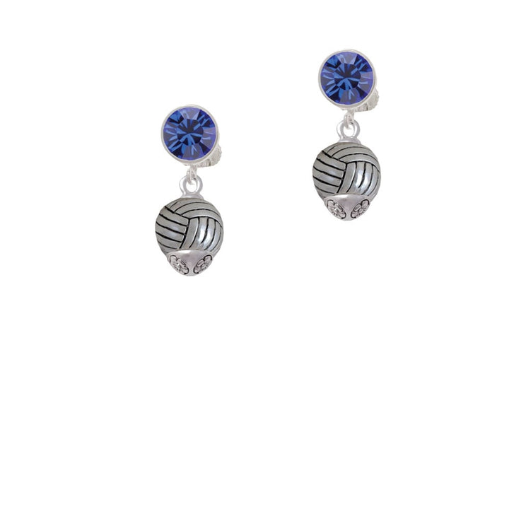 Silver Tone Volleyball Spinner Crystal Clip On Earrings Image 7