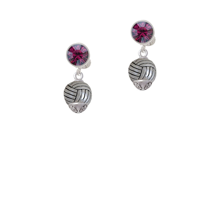 Silver Tone Volleyball Spinner Crystal Clip On Earrings Image 8