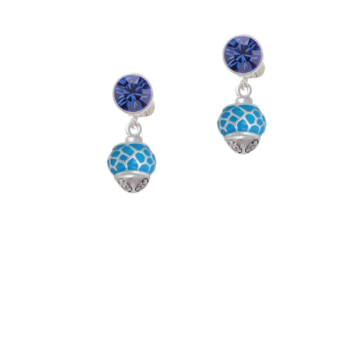 Hot Blue Giraffe Print Spinner Crystal Clip On Earrings Image 1