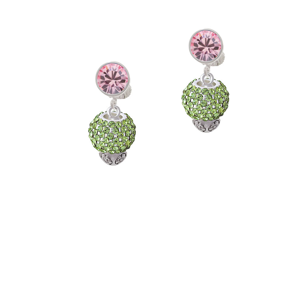 Lime Green Crystal Sparkle Spinner Crystal Clip On Earrings Image 4