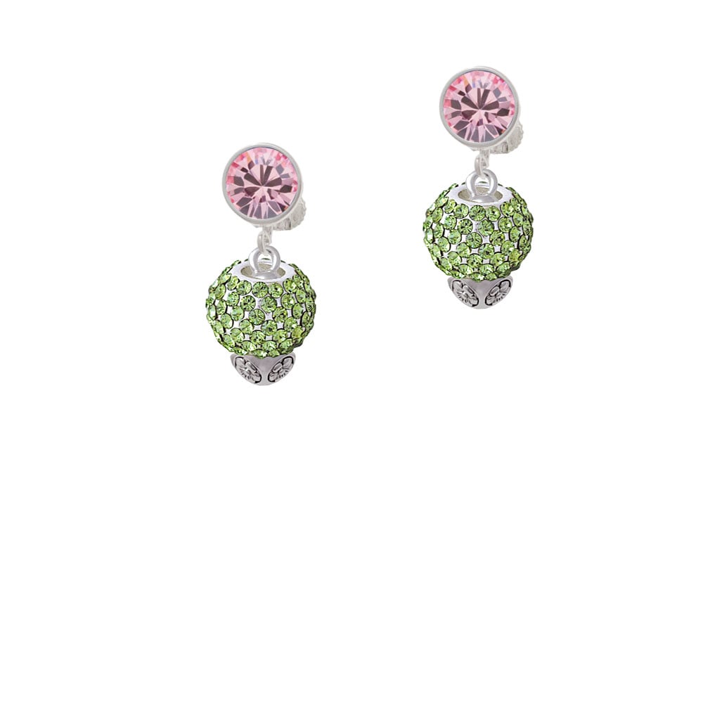 Lime Green Crystal Sparkle Spinner Crystal Clip On Earrings Image 1