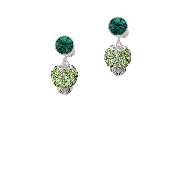 Lime Green Crystal Sparkle Spinner Crystal Clip On Earrings Image 6