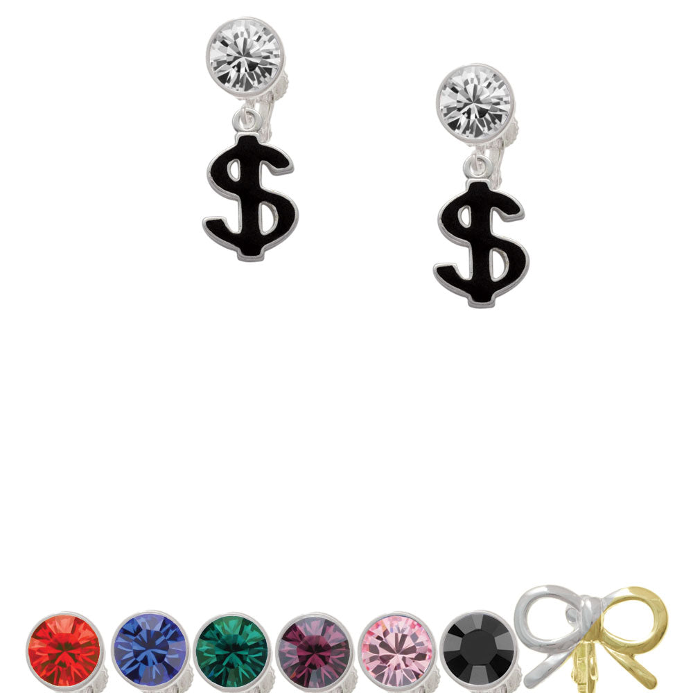 Black Dollar Sign Crystal Clip On Earrings Image 1