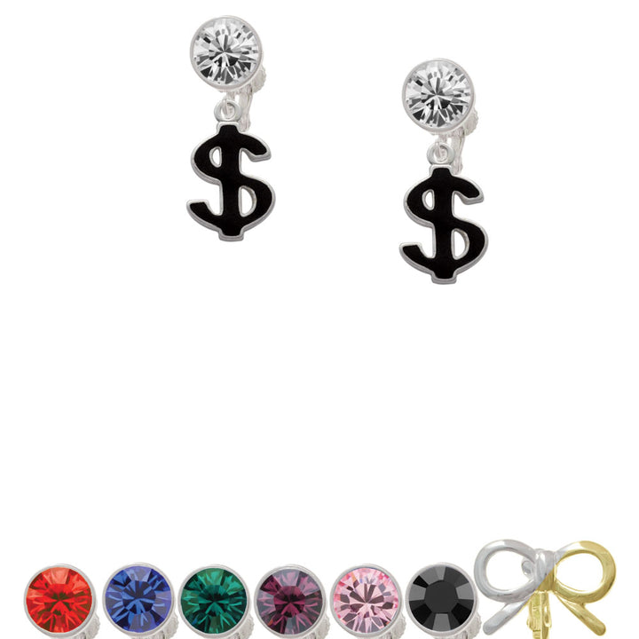 Black Dollar Sign Crystal Clip On Earrings Image 1