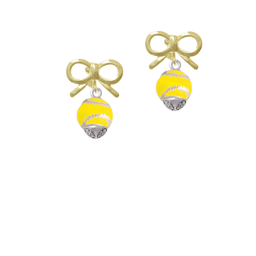 Yellow Softball with Silver Tone Stitching Spinner Crystal Clip On Earrings Image 10