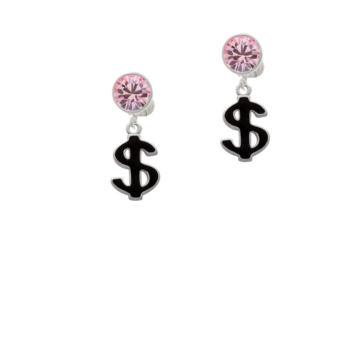 Black Dollar Sign Crystal Clip On Earrings Image 4