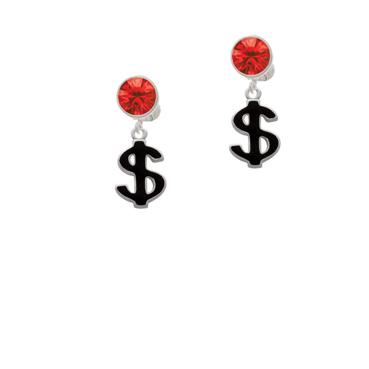 Black Dollar Sign Crystal Clip On Earrings Image 4