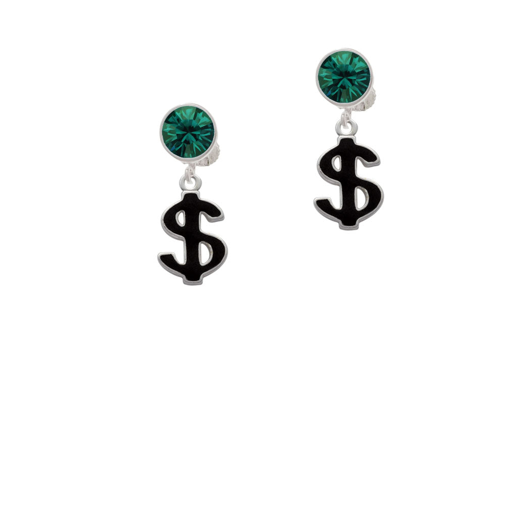 Black Dollar Sign Crystal Clip On Earrings Image 6