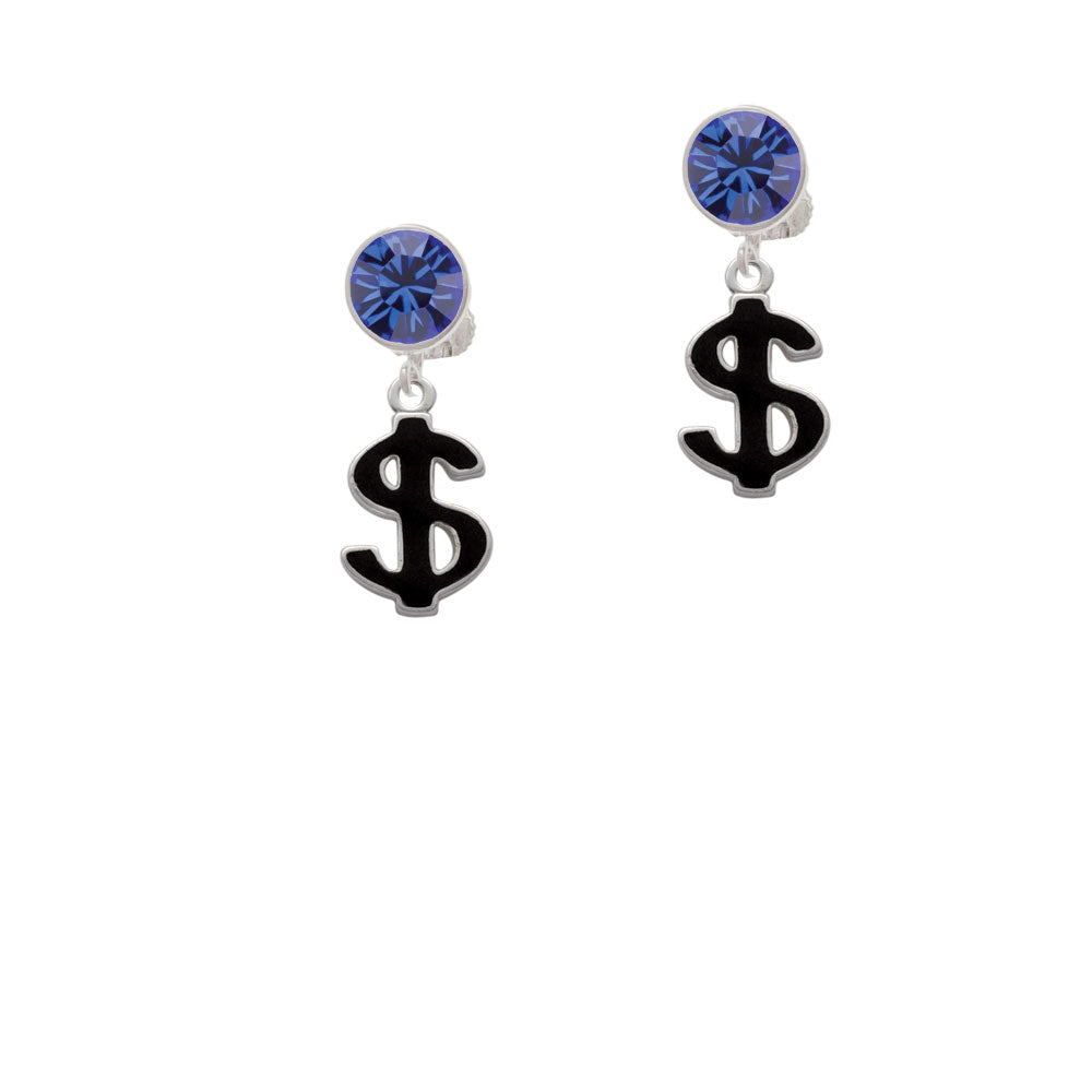 Black Dollar Sign Crystal Clip On Earrings Image 7