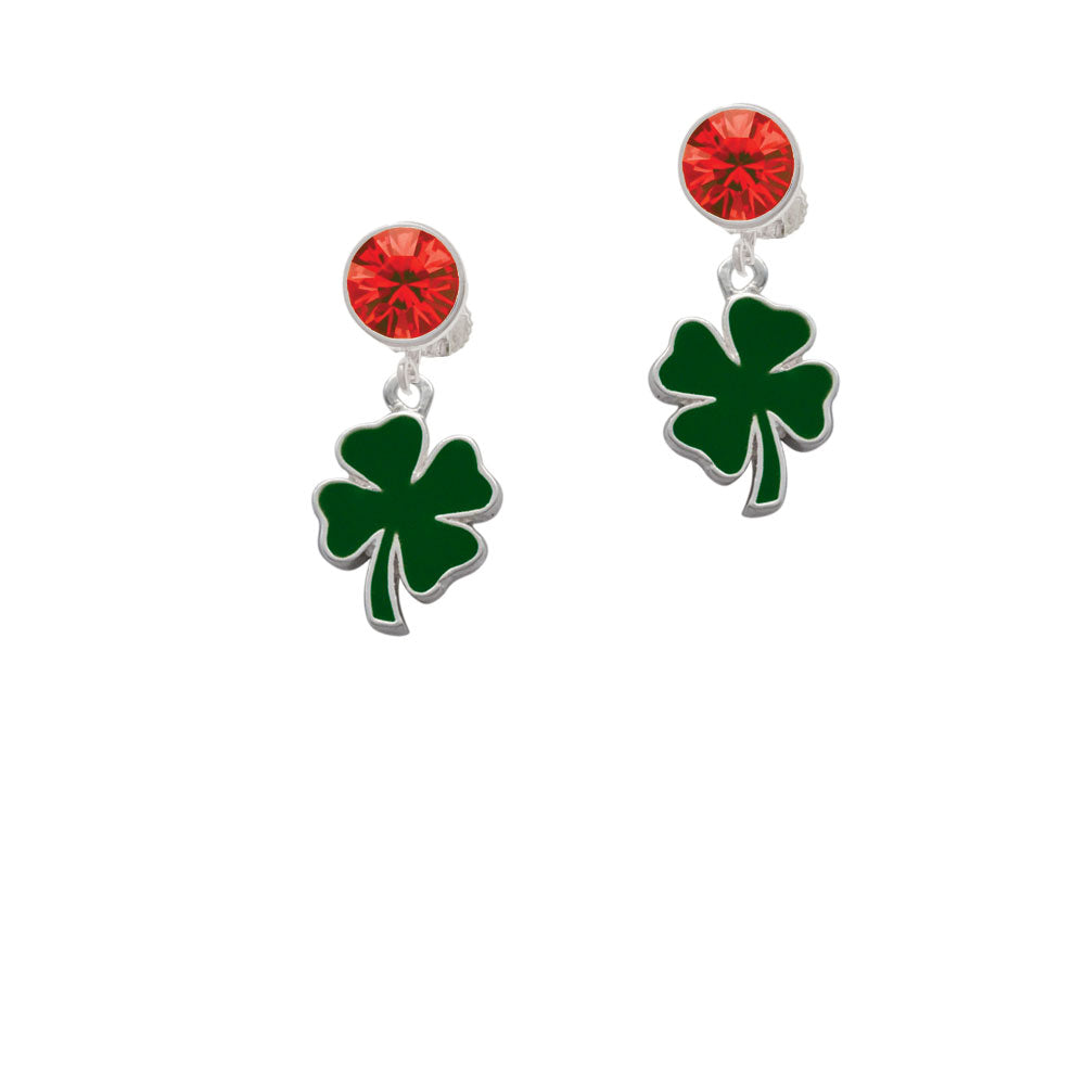 Two Sided Green Enamel Lucky Four Leaf Clover Crystal Clip On Earrings Image 4