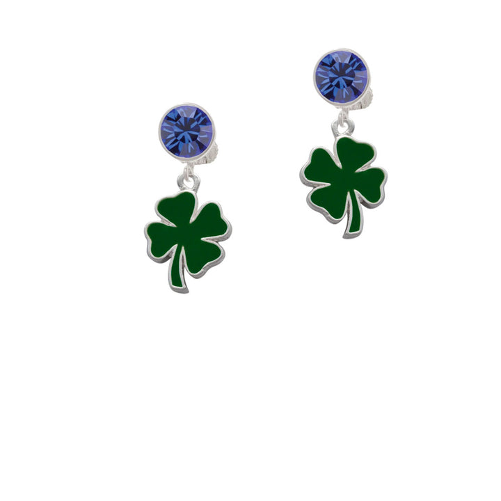 Two Sided Green Enamel Lucky Four Leaf Clover Crystal Clip On Earrings Image 7