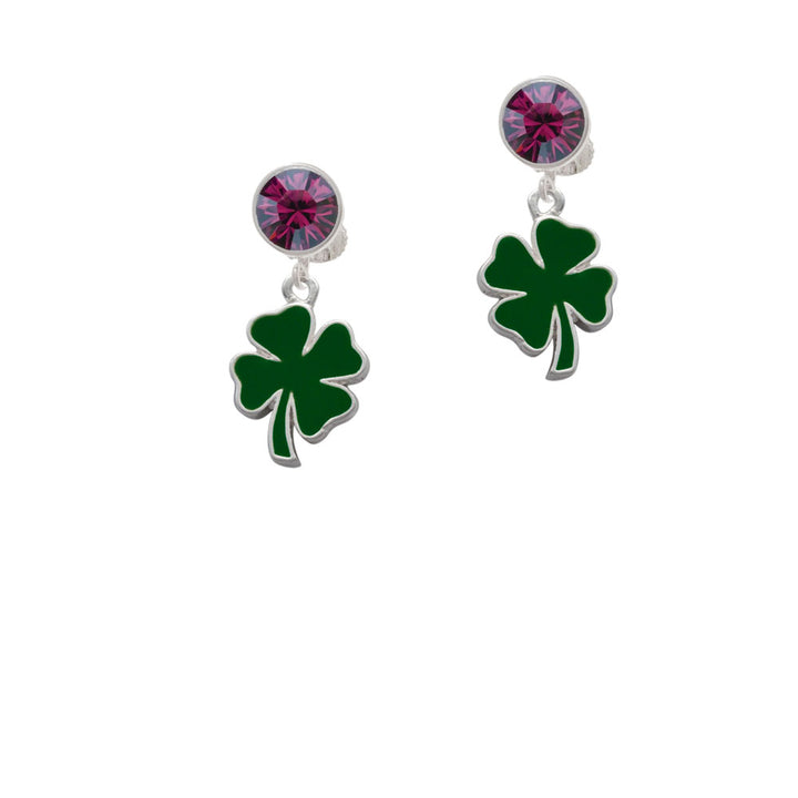 Two Sided Green Enamel Lucky Four Leaf Clover Crystal Clip On Earrings Image 8