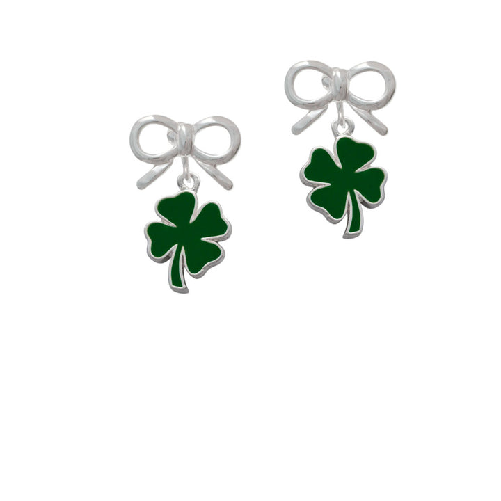 Two Sided Green Enamel Lucky Four Leaf Clover Crystal Clip On Earrings Image 9