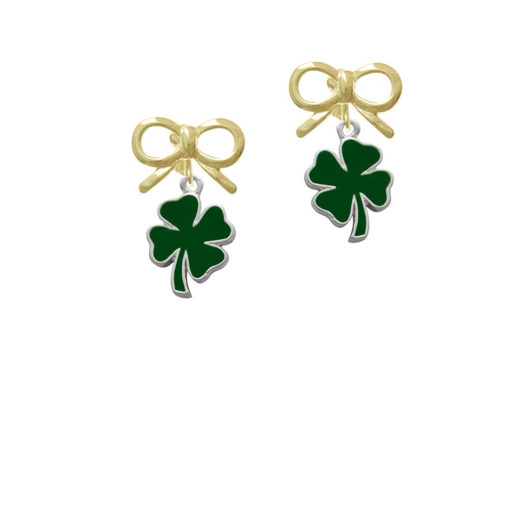 Two Sided Green Enamel Lucky Four Leaf Clover Crystal Clip On Earrings Image 10