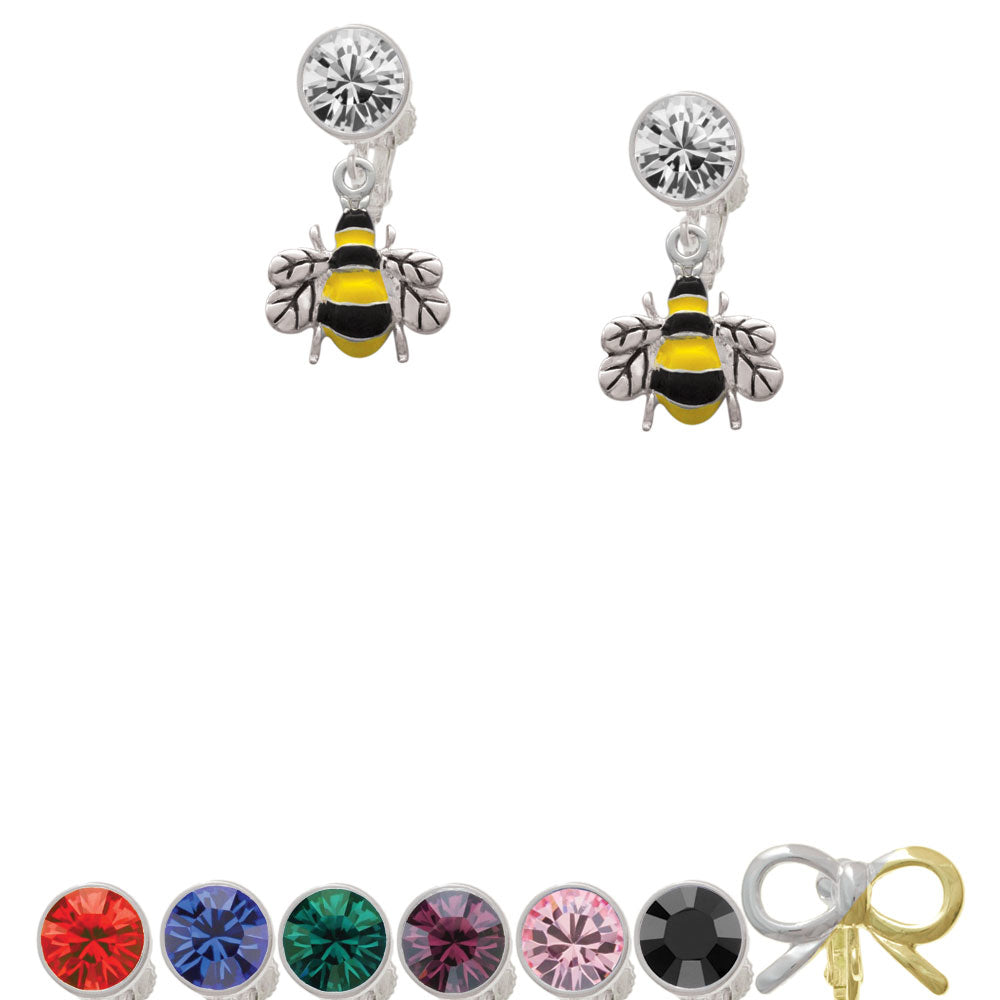 Enamel Bee Crystal Clip On Earrings Image 1