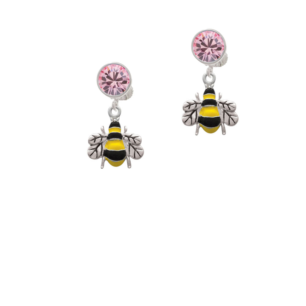 Enamel Bee Crystal Clip On Earrings Image 4