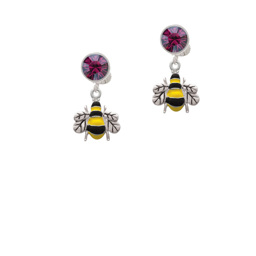 Enamel Bee Crystal Clip On Earrings Image 8