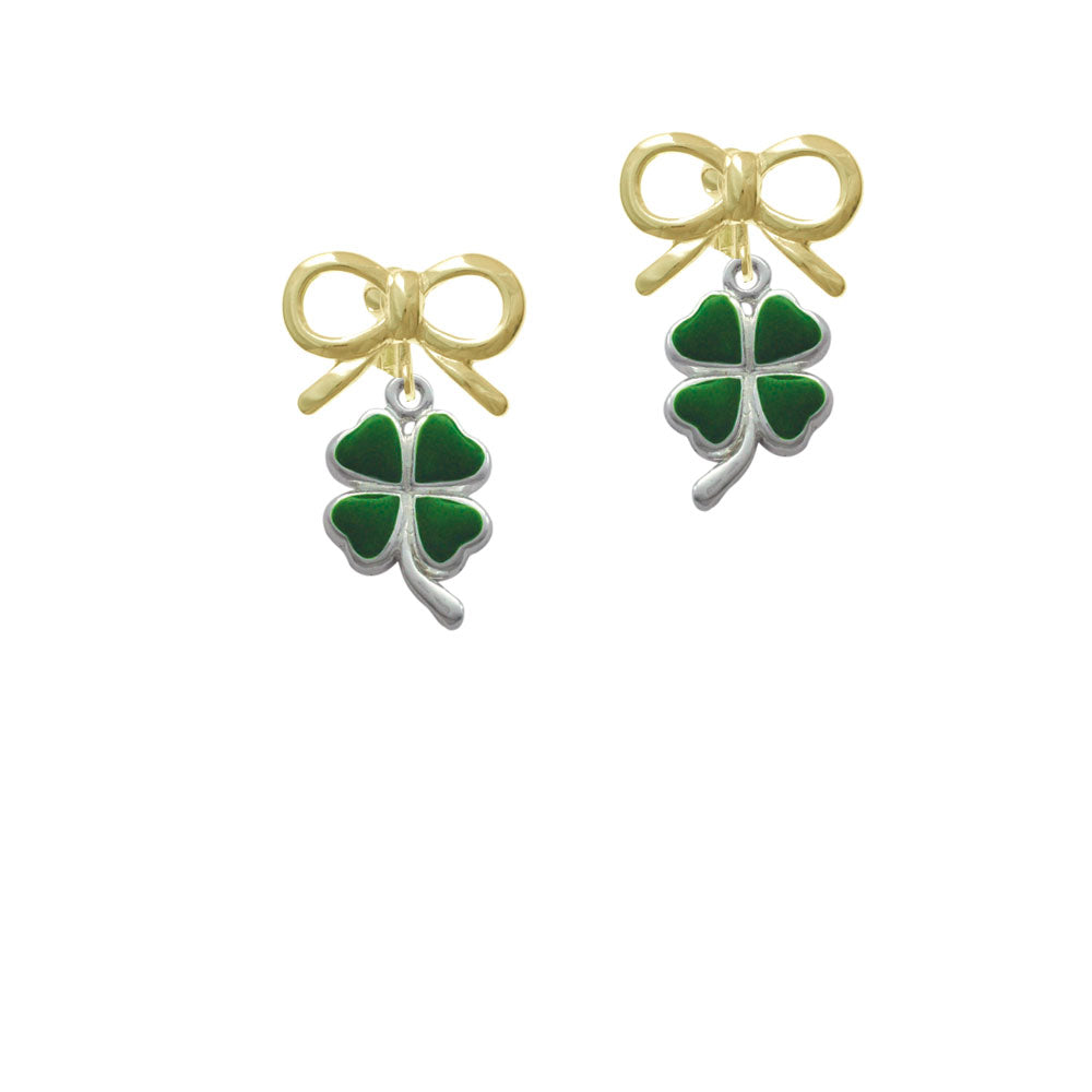 Green Four Leaf Clover with Heart Leaves Crystal Clip On Earrings Image 10