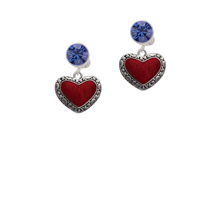 Translucent Red Heart with Decorated Border Crystal Clip On Earrings Image 7