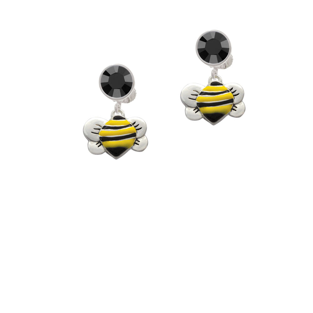 Large Enamel Bumble Bee Crystal Clip On Earrings Image 3