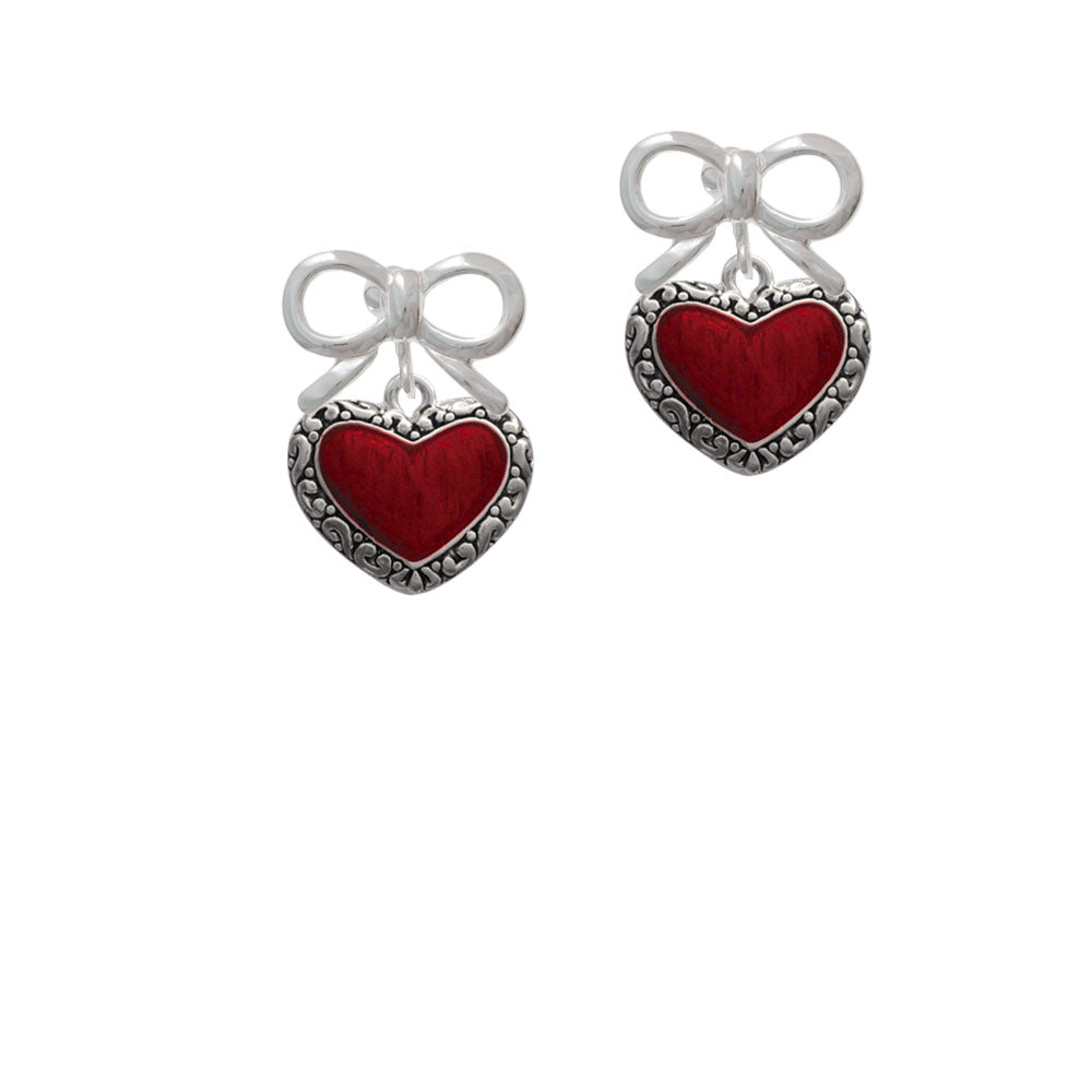 Translucent Red Heart with Decorated Border Crystal Clip On Earrings Image 9