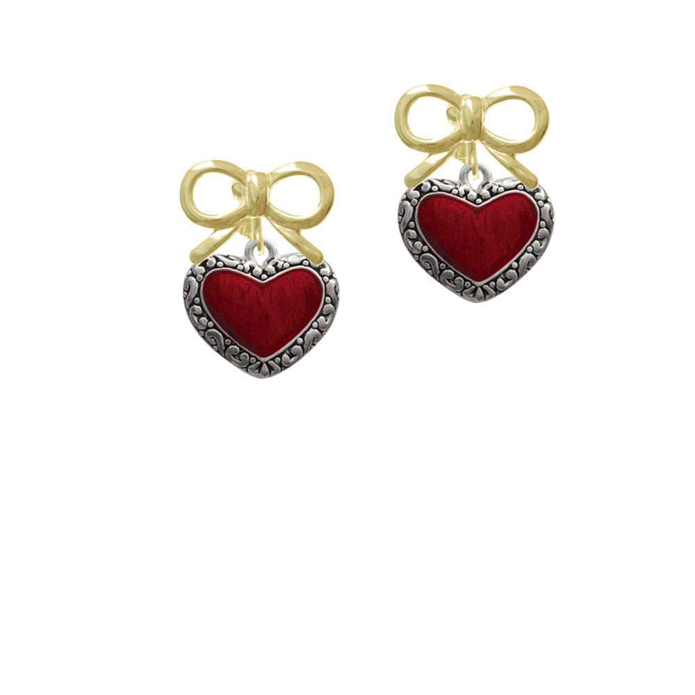 Translucent Red Heart with Decorated Border Crystal Clip On Earrings Image 10