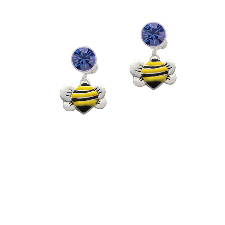 Large Enamel Bumble Bee Crystal Clip On Earrings Image 1