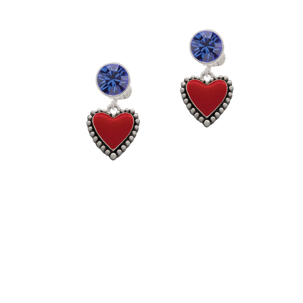 Red Enamel Heart with Beaded Border Crystal Clip On Earrings Image 7